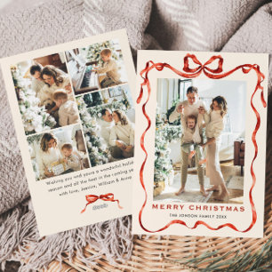 Cartes Pour Fêtes Annuelles Festif Noël Boho Red Bow Ribbon 5 Photo