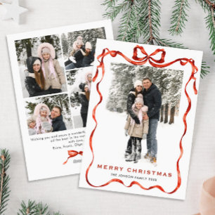 Cartes Pour Fêtes Annuelles Festif Noël Boho Red Bow Ribbon 5 Photo