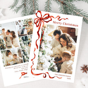 Cartes Pour Fêtes Annuelles Festif Noël Boho Red Bow Ribbon 5 Photo