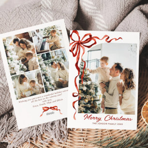 Cartes Pour Fêtes Annuelles Festif Noël Boho Red Bow Ribbon 5 Photo