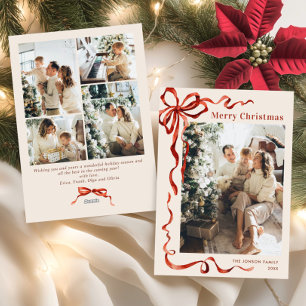 Cartes Pour Fêtes Annuelles Festif Noël Boho Red Bow Ribbon 5 Photo