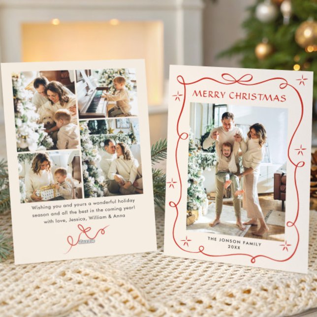 Cartes Pour Fêtes Annuelles Festif Noël Boho Red Bow Ribbon 5 Photo (Créateur téléchargé)