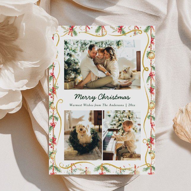Cartes Pour Fêtes Annuelles Festif Noël Garland & Bow Motif 3 Photo (Créateur téléchargé)