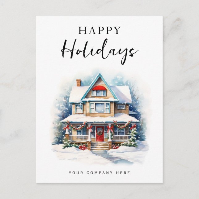 Cartes Pour Fêtes Annuelles Festif Noël Joyeux Vacances aquarelle Maison (Devant)