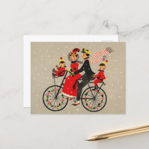 Cartes Pour Fêtes Annuelles Festif Noël rétro vintage Vélo de famille