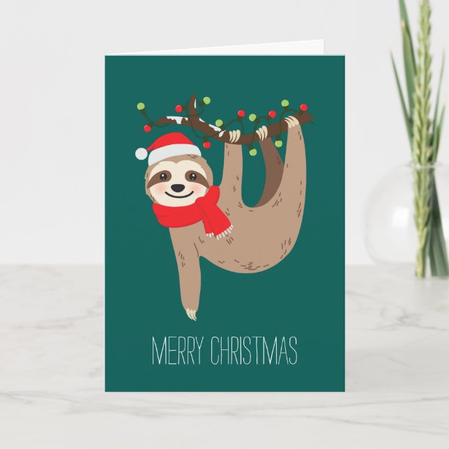 Cartes Pour Fêtes Annuelles Festif Noël Sloth Photo personnalisée (Devant)