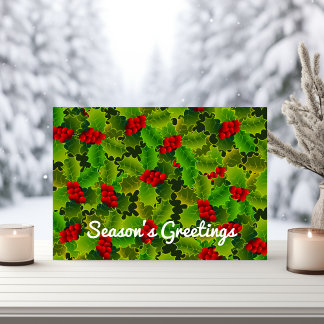 Cartes Pour Fêtes Annuelles Festif Noël Vert Holly Feuilles Baies rouges