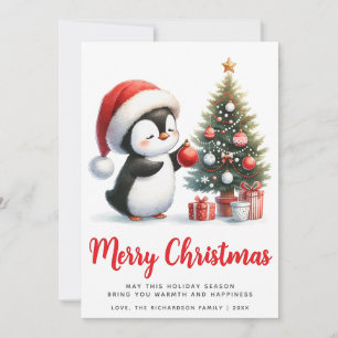 Cartes Pour Fêtes Annuelles Festif Pingouin blanc et rouge Joyeux Noël