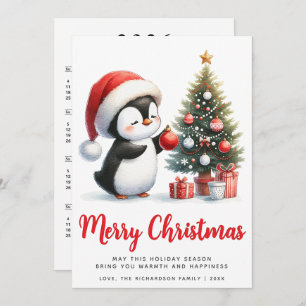 Cartes Pour Fêtes Annuelles Festif Pingouin blanc et rouge Joyeux Noël