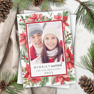 Cartes Pour Fêtes Annuelles Festif Poinsettia Floral Merrily Marié hiver