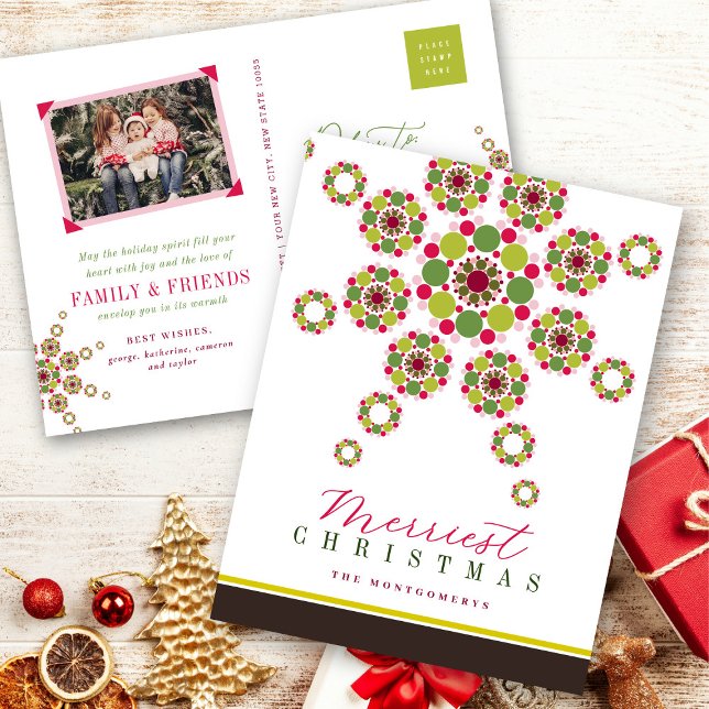 Cartes Pour Fêtes Annuelles Festif Red Green Merriest Christmas Star moderne (Festive Red Green Merriest Christmas Star Modern Holiday Postcard @ fat_fa_tin)