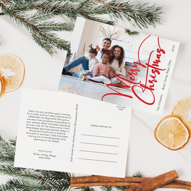 Cartes Pour Fêtes Annuelles Festif Red Script Joyeux Noël Pleine photo (Créateur téléchargé)