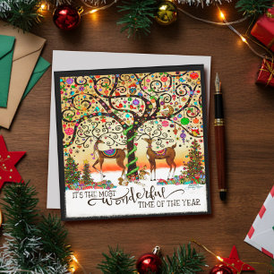 Cartes Pour Fêtes Annuelles Festif Reindeer de Noël Merveilleux temps Citation