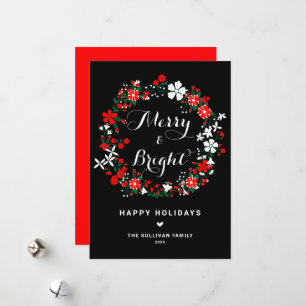 Cartes Pour Fêtes Annuelles Festif Rouge et blanc Floral Wreath Christma