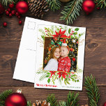 Cartes Pour Fêtes Annuelles Festif Rouge Poinsettia Floral Christmas Kids Phot<br><div class="desc">Une belle florale de poinsettia rouge avec feuille de saint et carré d'or entoure votre jolie photo de famille au-dessus de Joyeux Noël. Des enfants lumineux et gais photographient des cartes postales de vacances avec de jolies fleurs et des feuilles autour de votre photo carré.</div>