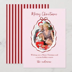 Cartes Pour Fêtes Annuelles Festif rouge rose Bow Frame Photo Noël