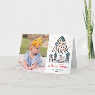 Cartes Pour Fêtes Annuelles Festif Rouge Snowflakes Bokeh Pine Tree Amusement