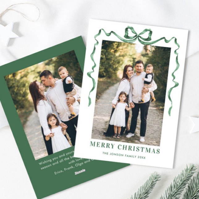 Cartes Pour Fêtes Annuelles Festif Sage vert Noël Bow Ribbon 2 Photo (Créateur téléchargé)