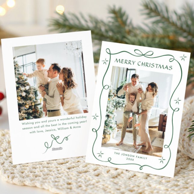 Cartes Pour Fêtes Annuelles Festif Sage vert Noël Bow Ribbon 2 Photo (Créateur téléchargé)