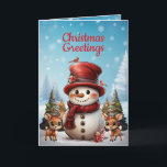 Cartes Pour Fêtes Annuelles Festif Snowman Reindeer Snowflake Photo ☃️ 🦌 🎄<br><div class="desc">Cette carte de vacances Xmas personnalisable est idéale pour répandre la joie et les meilleurs voeux. Le design présente un dessin animé mignon d'un bonhomme de neige avec un chapeau haut, des oiseaux cardinaux rouges et des rennes floraux (cerf, pie, Doe), chacun avec des fleurs poinsettia cachées dans leurs oreilles....</div>