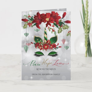 Cartes Pour Fêtes Annuelles Festif Vert et Or Vacances Unicorne Visage