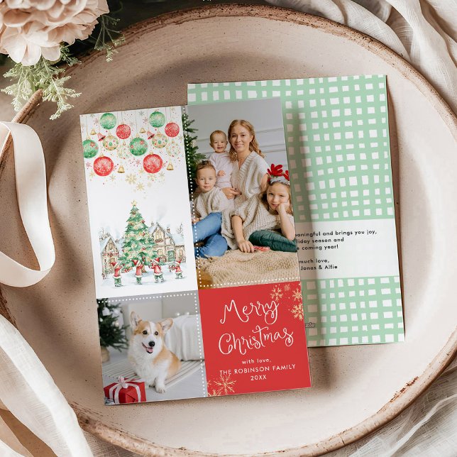 Cartes Pour Fêtes Annuelles Festif Village d'hiver Rouge Joyeux Noël 2 Photo (Créateur téléchargé)