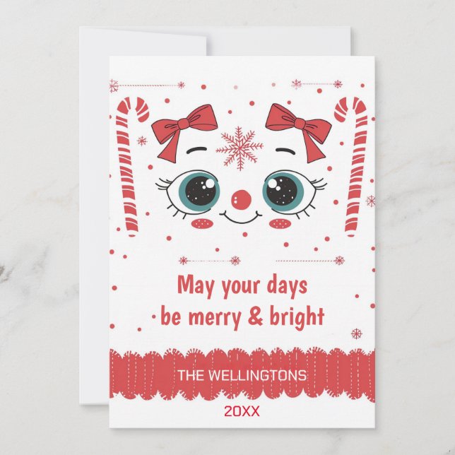 Cartes Pour Fêtes Annuelles Festif Visage Noël - Joyeux et lumineux (Devant)