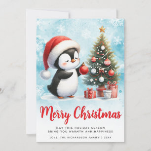 Cartes Pour Fêtes Annuelles Festin Bleu et Rouge Pingouin Joyeux Noël