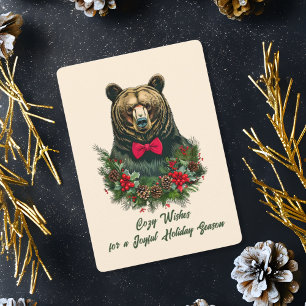 Cartes Pour Fêtes Annuelles Festin Ours couronne de Noël et botte rouge