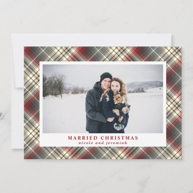 Cartes Pour Fêtes Annuelles Festin Tartan rouge Gris gris Marié Noël Photo (Devant)