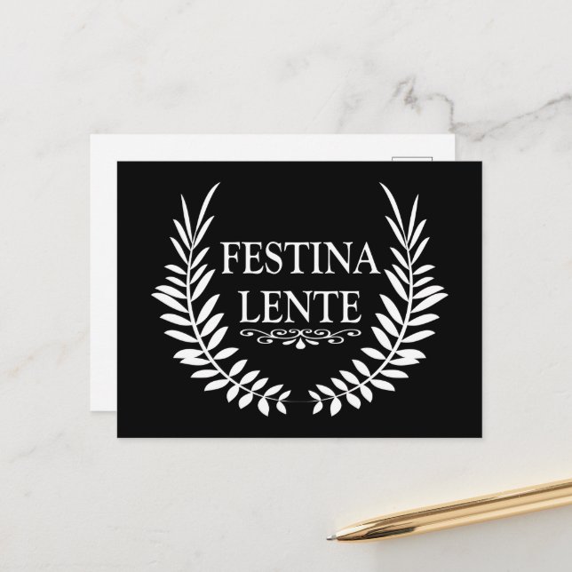 Cartes Pour Fêtes Annuelles Festina lente (Devant/Arrière en situation)