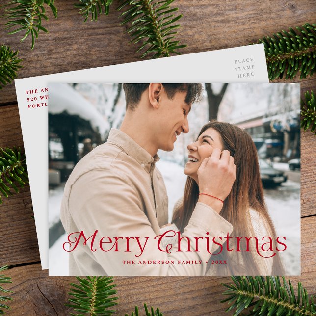 Cartes Pour Fêtes Annuelles Festivale Elegance Rouge Joyeux Noël Photo (Créateur téléchargé)