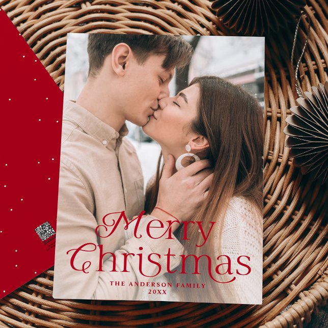 Cartes Pour Fêtes Annuelles Festivale Elegance Rouge Joyeux Noël Photo (Créateur téléchargé)