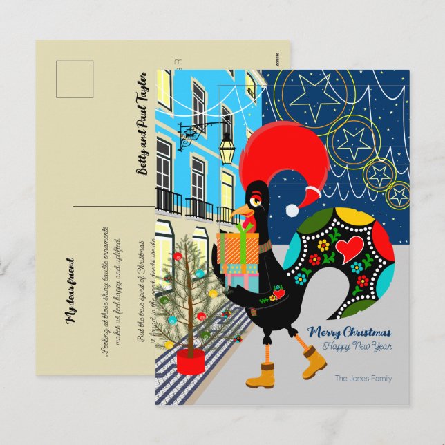 Cartes Pour Fêtes Annuelles Festivals de Noël avec le coq portugais (Devant / Derrière)