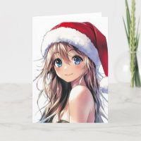 Festive Anime Girl Santa Hat avec yeux bleu clair