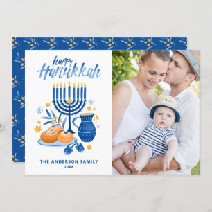 Cartes Pour Fêtes Annuelles Festive Aquarelle Menorah Happy Hanoukka Photo