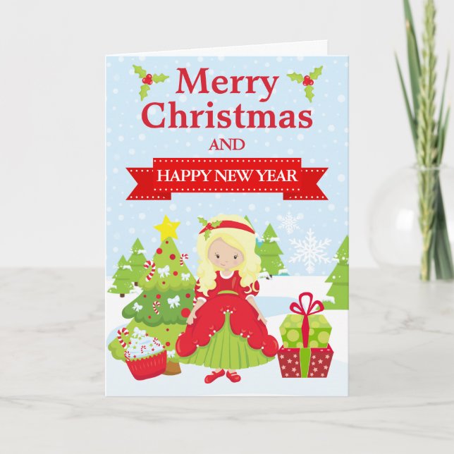 Cartes Pour Fêtes Annuelles Festive Blonde cheveux Noël Princesse (Devant)