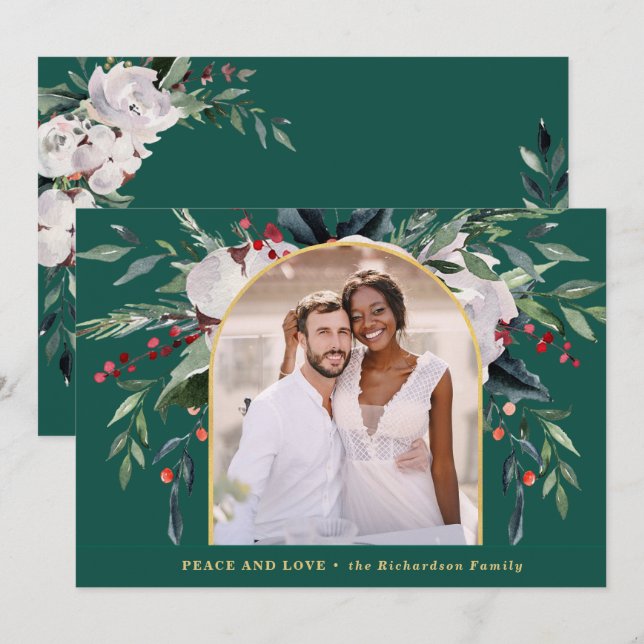 Cartes Pour Fêtes Annuelles Festive Bounty | Végétation et baies Une photo (Devant / Derrière)