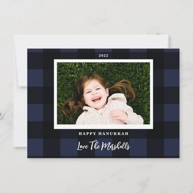 Cartes Pour Fêtes Annuelles Festive Buffalo Plaid Navy Hanoukka Photo de vacan (Devant)