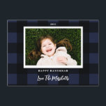 Cartes Pour Fêtes Annuelles Festive Buffalo Plaid Navy Hanoukka Photo de vacan<br><div class="desc">Motif de buffle festif avec couleur modifiable; Photo(s) avec la permission du photographe Mariage de Leeds,  John Hope. Visitez-le à http://www.johnhopephotography.com</div>
