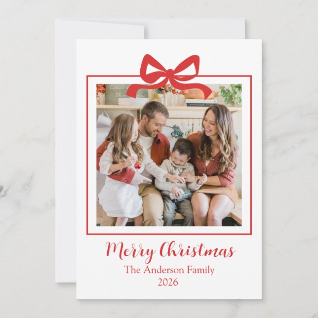Cartes Pour Fêtes Annuelles Festive Casual Merry Christmas Photo Red Card (Devant)