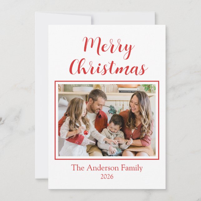 Cartes Pour Fêtes Annuelles Festive Casual Merry Christmas Photo Red Card (Devant)