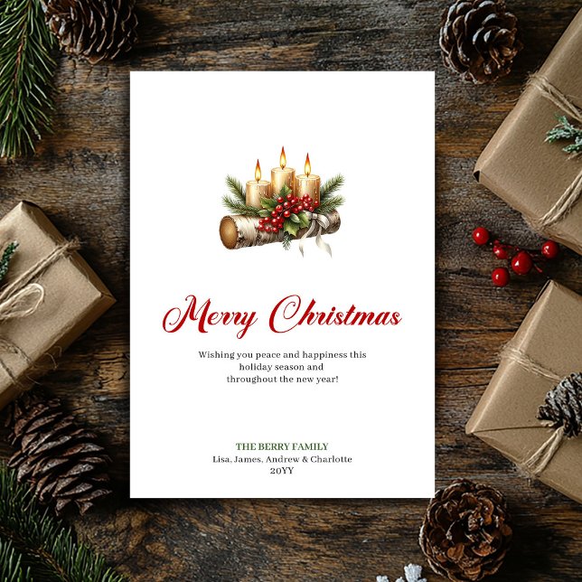 Cartes Pour Fêtes Annuelles Festive Christmas candles rustic greenery card (Festive Christmas candles rustic greenery card)