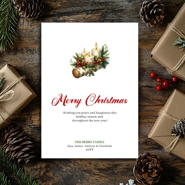 Cartes Pour Fêtes Annuelles Festive Christmas candles rustic wood greeting (Festive Christmas candles rustic wood greeting Holiday Card)