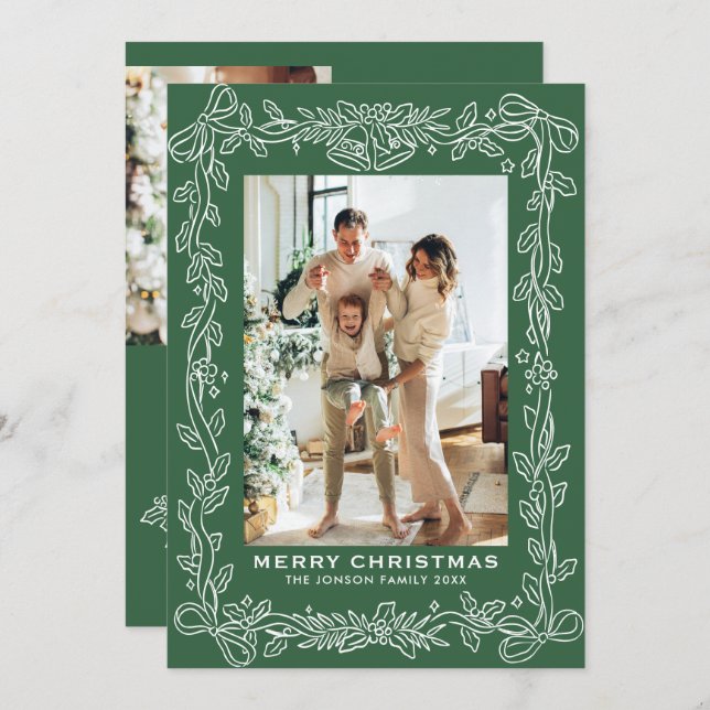 Cartes Pour Fêtes Annuelles Festive Christmas Sage Green Bow Ribbon 3 Photo (Devant / Derrière)