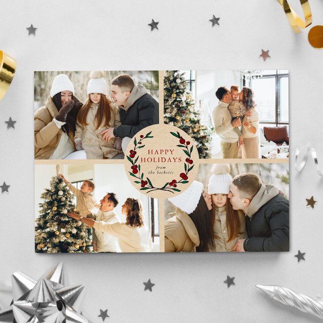 Cartes Pour Fêtes Annuelles Festive Christmas Wreath 4 Photo Happy (Créateur téléchargé)