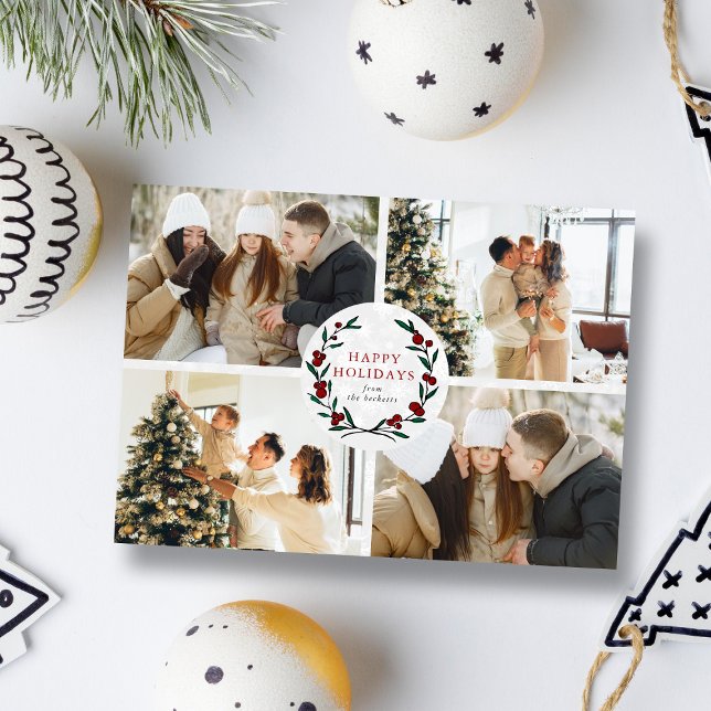 Cartes Pour Fêtes Annuelles Festive Christmas Wreath 4 Photo Happy (Créateur téléchargé)