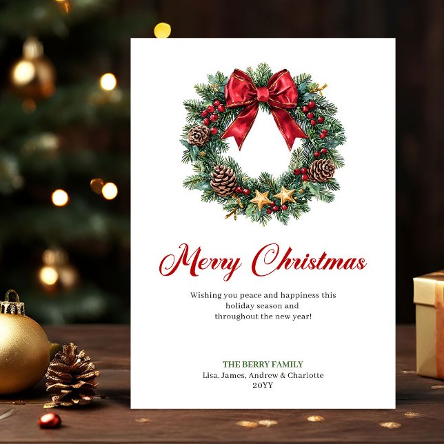 Cartes Pour Fêtes Annuelles Festive Christmas Wreath with Red Berries Card (Festive Christmas Wreath with Red Berries Card)