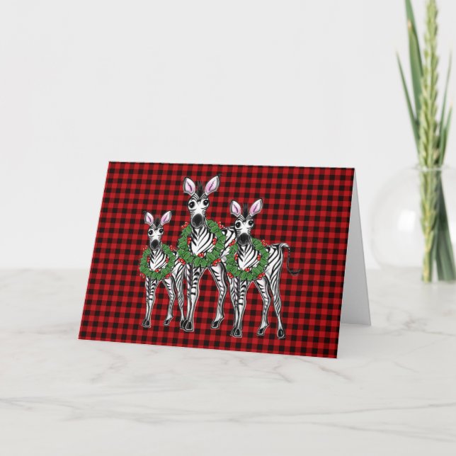 Cartes Pour Fêtes Annuelles Festive Christmas Zebras, red green cruath (Devant)
