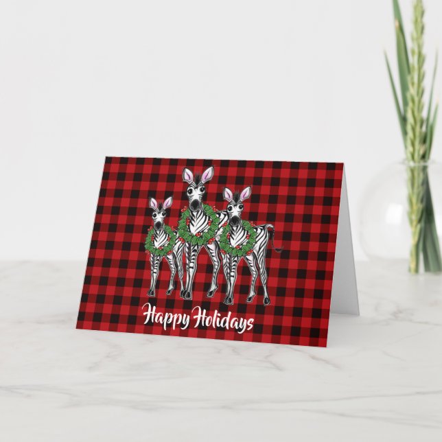 Cartes Pour Fêtes Annuelles Festive Christmas Zebras, red green cruath (Devant)